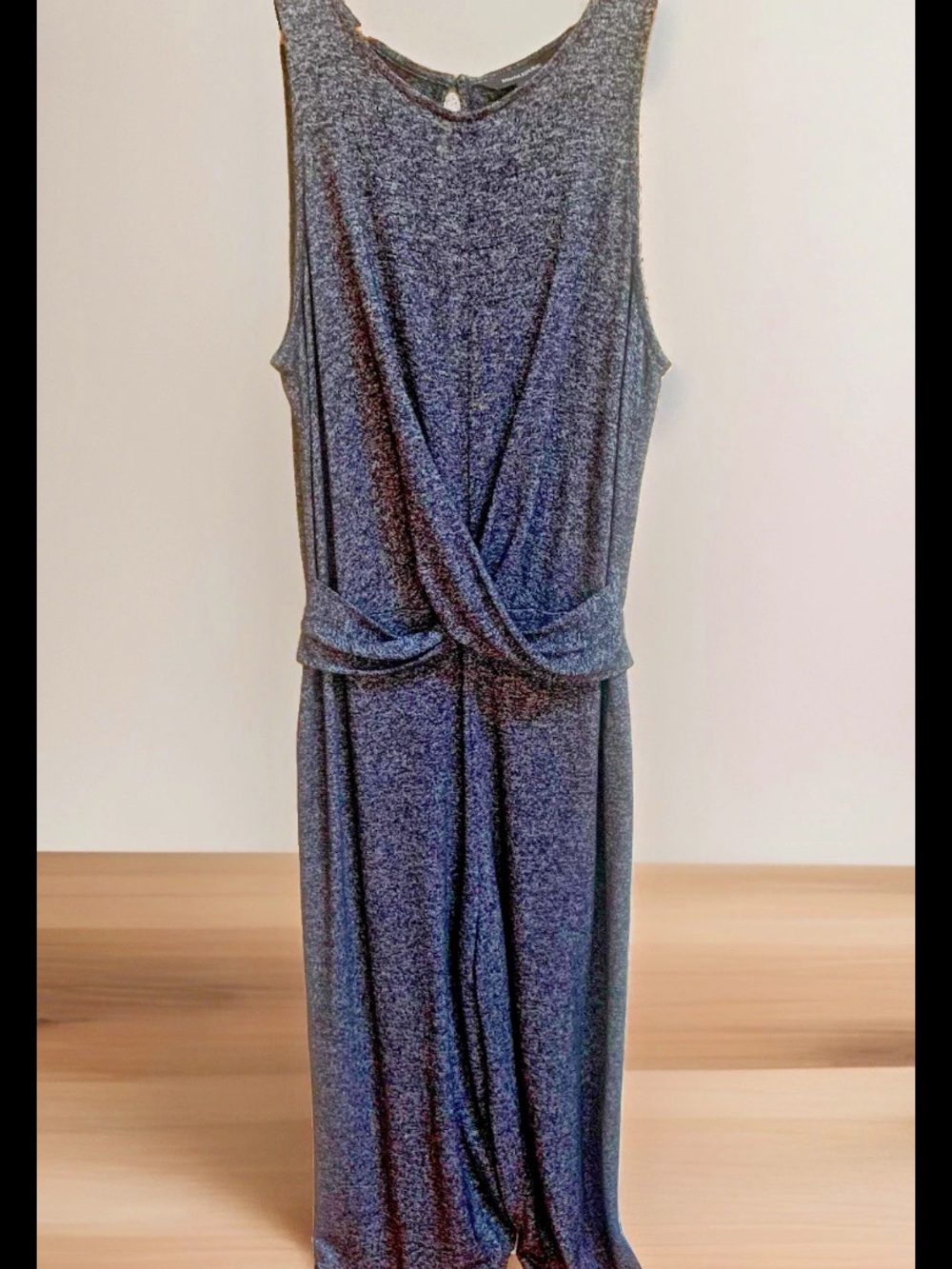 Banana Republic Gray Heathered Twist Front Wide Leg Knit Stretch Jumpsuit Sz M